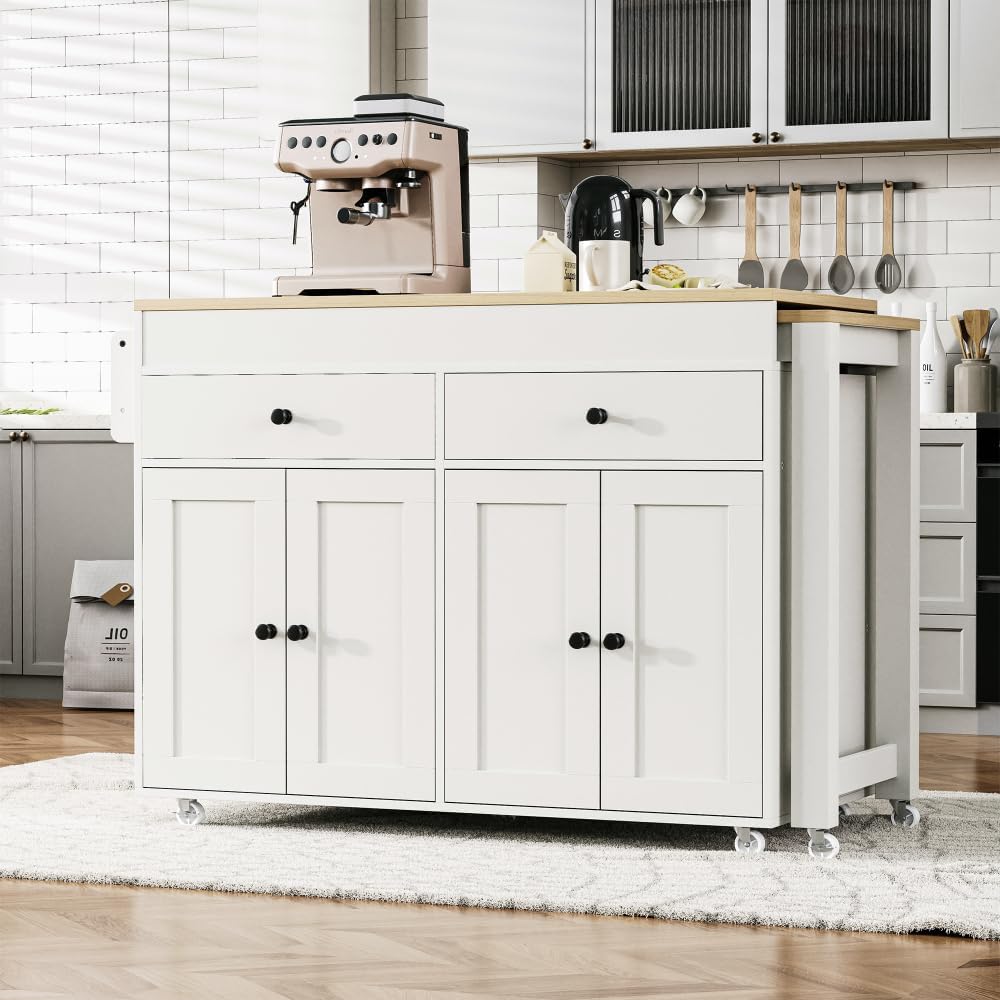 ZOEDO K&K 74.5 Inch Kitchen Island with Extendable Dining Table, Rolling ...