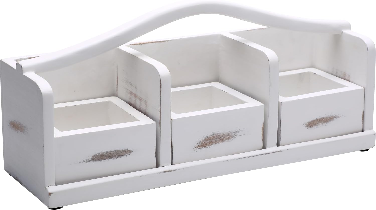 Wooden Tea Bag Organizer | Farmhouse Finish | 3-Compartment Storage | Countertop | Accessories: Tea Bag Squeezer, Natural Jute Placemat, Tea Spoon, Wooden Napkin Ring