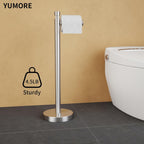 YUMORE Toilet Paper Holder Stand Freestanding, Weighted and Sturdy Brushed Nickel Stainless Steel Design with Non-Slip Cap, Rustproof Tissue Roll Holder for Modern Bathroom, RV