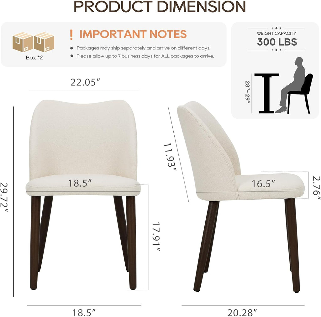 COLAMY Dining Chairs Set of 4, Upholstered Fabric Kitchen Chairs with Curved Back, Padded Seat and Solid Wood Legs, Modern Dining Chair for Kitchen Dining Room, Beige