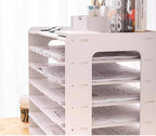 Extra Large A3 Paper Storage Unit, 11x17 Paper Organizer, Tiered Stationery Storage Rack PVC with 7 Compartments, Desk Organizer for Office and School Supplies