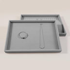 Velvet Stackable Jewelry Display Flat Tray For Ring Earring Necklace Bracelet, Bangle Pendant Storage Blank Plate, Shop Countertop Jewelry Dish Organizer (Gray)