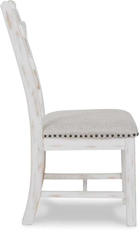 Signature Design by Ashley Valebeck Farmhouse Cushioned Dining Chair, 2 Count, Nailhead Trim, Fabric Upholstery, Solid Wood, 39" Seat Height, Whitewash