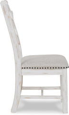 Signature Design by Ashley Valebeck Farmhouse Cushioned Dining Chair, 2 Count, Nailhead Trim, Fabric Upholstery, Solid Wood, 39" Seat Height, Whitewash