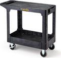 ELAFROS Heavy Duty Plastic Utility Cart Flat top 37 x 18.8 Inch - Work Cart Flat Shelves and 2 Fixed 2 Swivel Wheels Safely Holds up to 550 lbs - 2 Tier Service Cart for Warehouse,Garage, Black