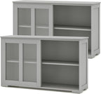 Costzon Sideboard Buffet Cabinet of 2, Wooden Kitchen Storage Cabinet with Adjustable Shelf, Sliding Glass Doors, Accent Coffee Bar Cabinet Console Table for Living Room, Dining Room, Hallway