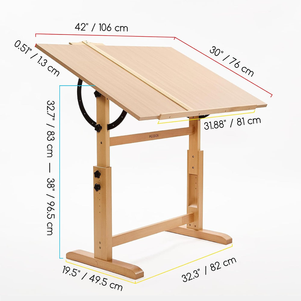 MEEDEN Extra-Large Wood Drafting Table: 42" x 30" Artist Drawing Ta...