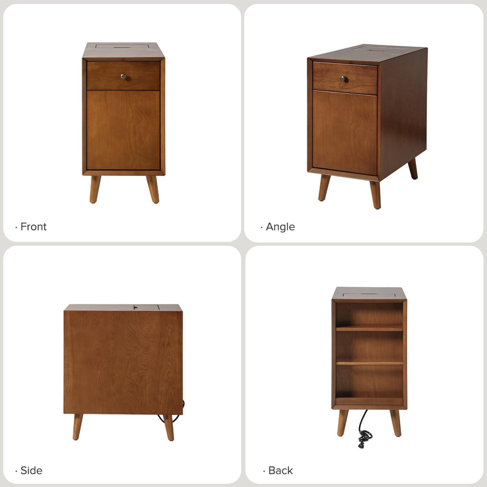 HULALA HOME Side Table with Drawers and Charging Station, Modern End Table wi...