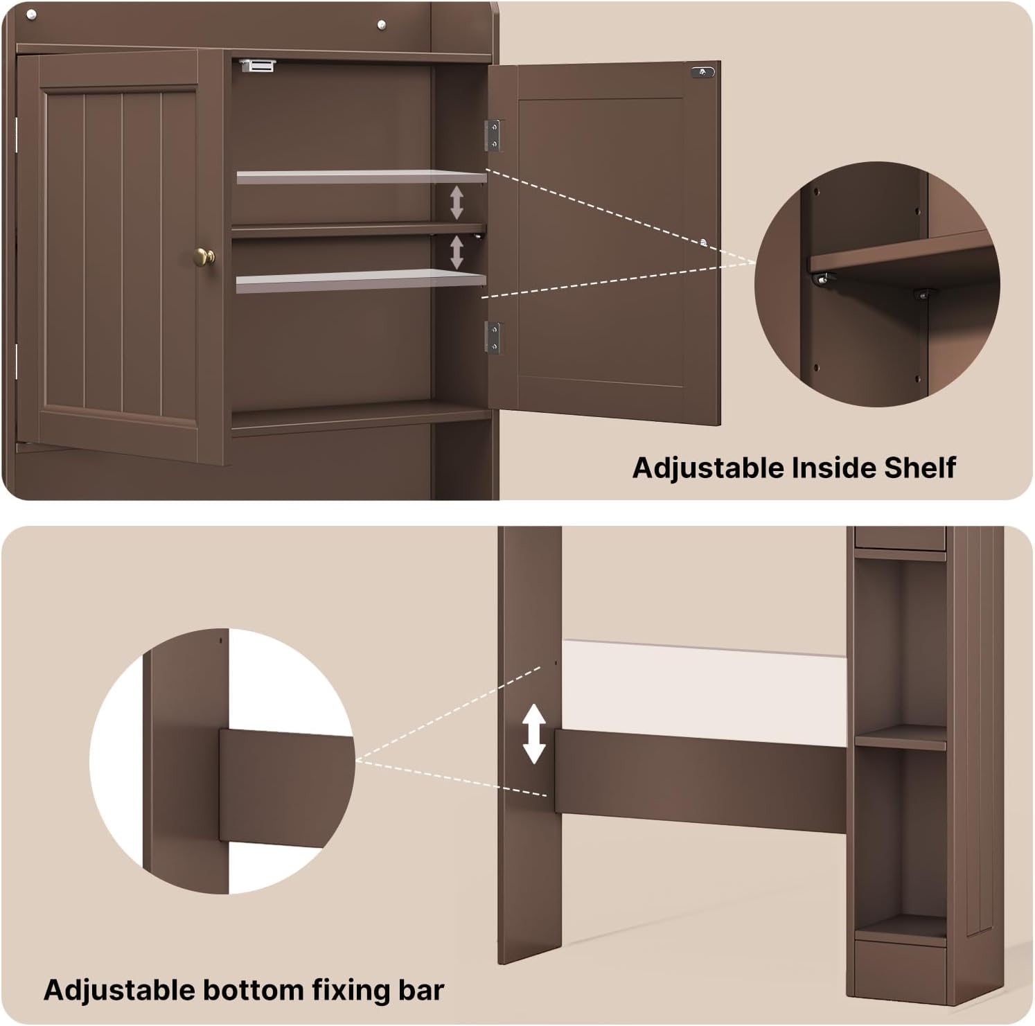 Ahomly Over The Toilet Storage Cabinet, 32.3" W Over Toilet Bathroom Organizer with Doors, Adjustable Shelves, Toilet Paper Holder, 2 Side Hooks, Space-Saver for Bathroom, Laundry, Espresso