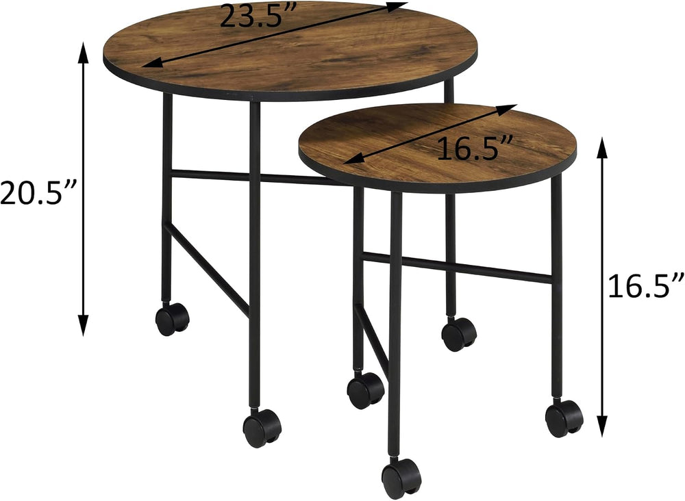 Vintage Oak and Black 2 Piece Nesting Tables with Brown+Black | Nesting table...