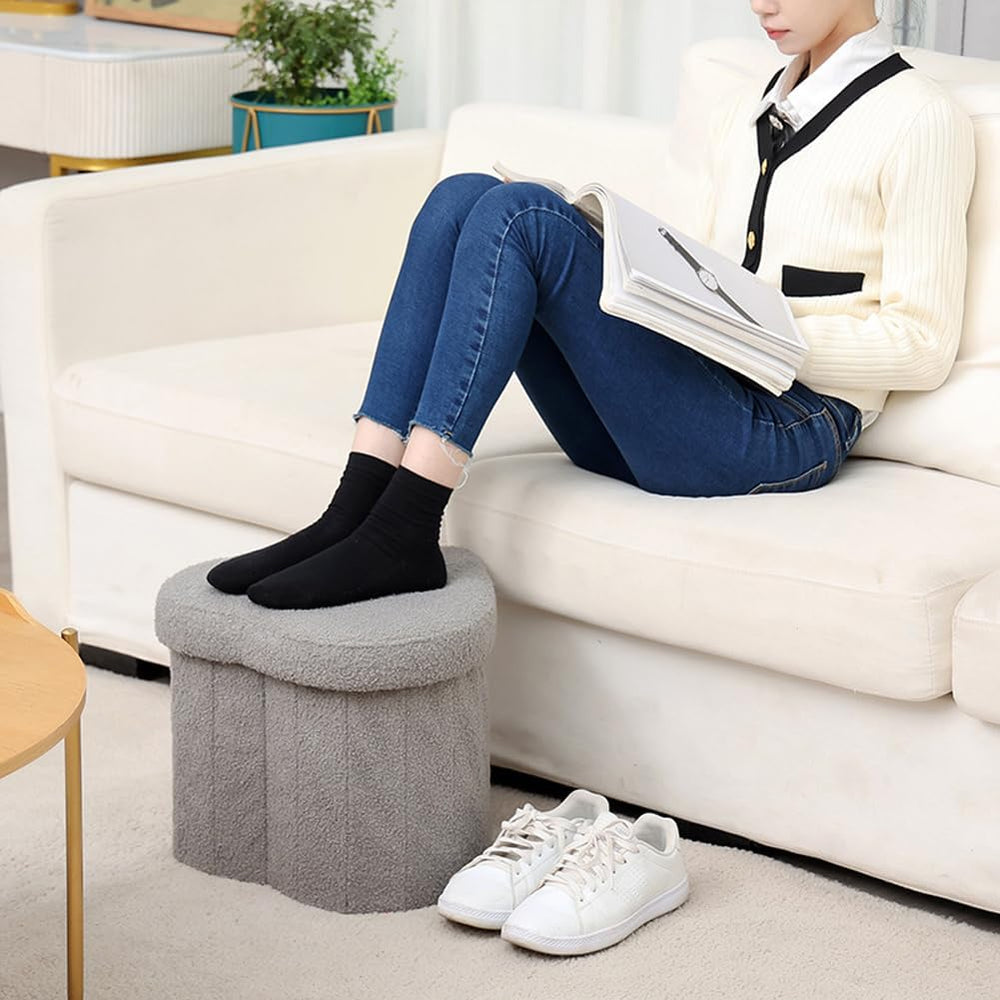 Upholstered Ottoman with Storage,Heart Shaped Foot Stool Collapsible Footrest...