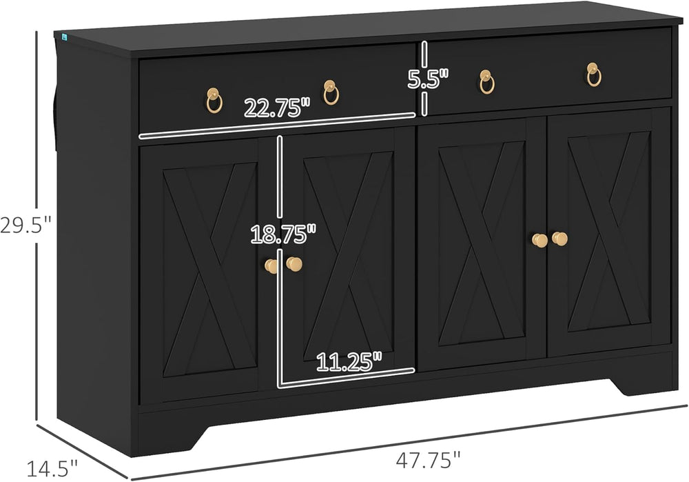 HOMCOM 48" Sideboard Buffet with Storage, Kitchen Storage Cabinet with 2...