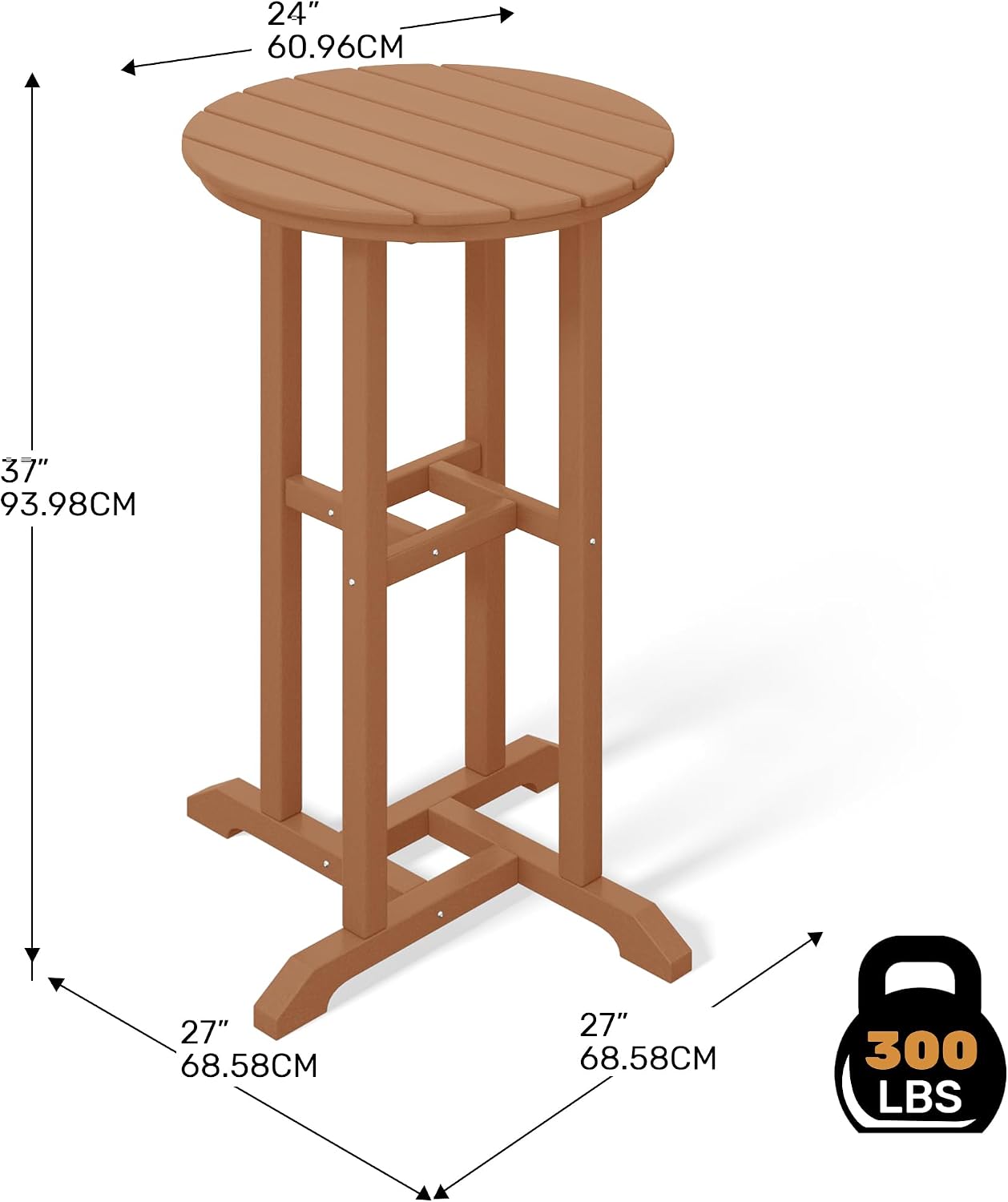 Costaelm Outdoor Bar Table, 37" Counter Height Round Patio Cocktail Bar Table, Patio Bar Table Bistro Dining Table Pub Table for Front Porch Deck, Backyard, Garden, Teak