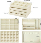Velvet Jewelry Drawer Organizer Trays, 4 Pack Stackable Jewelry Storage Inserts Set, Beige Jewelry Tray Set with Removable Dividers for Earrings, Necklaces, Rings, Bracelets for Vanity & Dresser