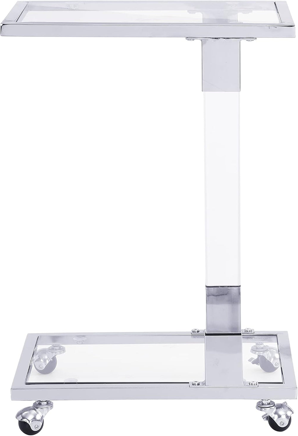 Acrylic Sofa Side Table C Shaped End Table with Wheels, Rolling Bedside Lapto...