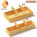 5 pieces Bamboo Drawer Organizer, Adjustable 3 Individual Junk Drawer organizer for Bathroom and Kitchen, Wood Drawer Organier Boxes for Jewellery, Make up and Tea Bag