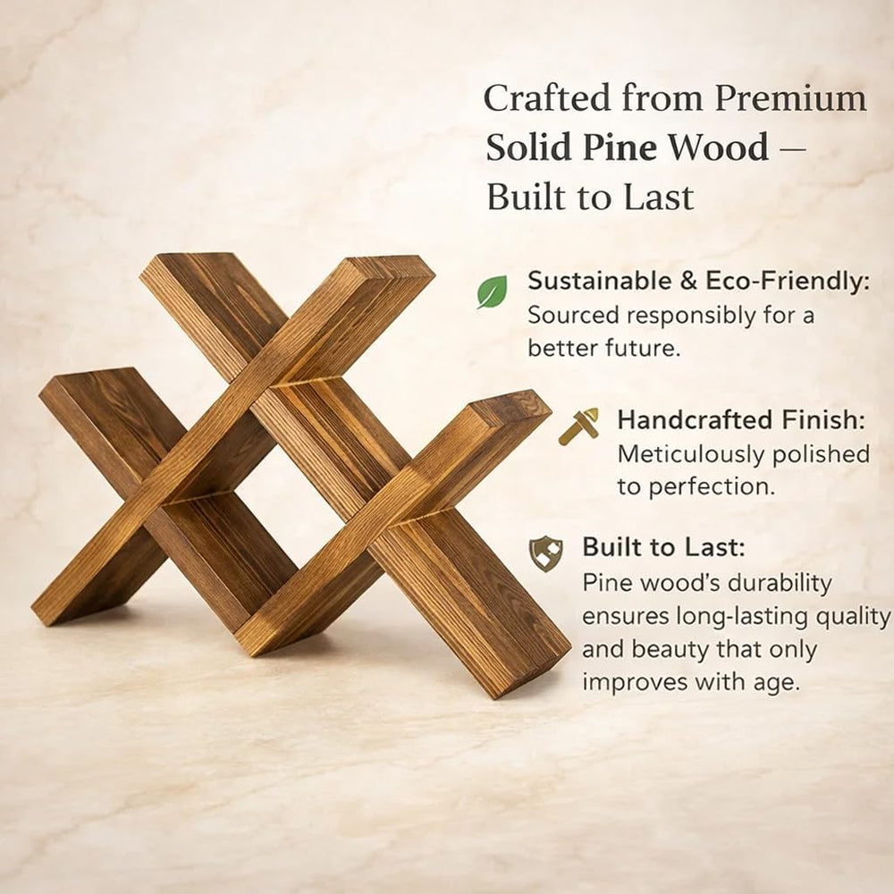 Premium Pinewood Wine Rack, Elegant 4-Bottle Countertop Wine Holder with Cros...