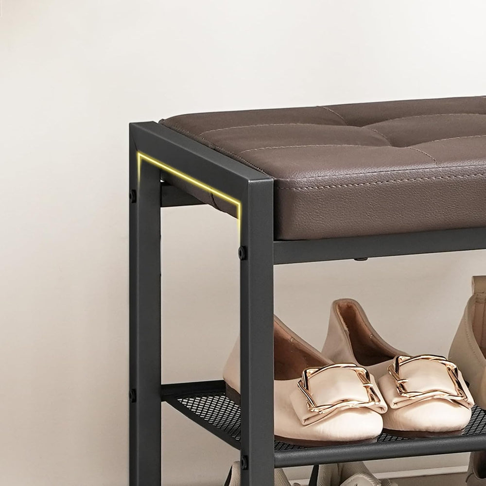 HOOBRO Small Shoe Bench, 3-Tier Shoe Rack, Shoe Storage Bench with PU Seat Cu...