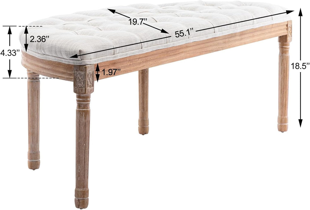 chairus 55" Button Tufted Semi-Circle Dining Bench Linen Halfmoon Entryway Bench Comfy Upholstered Bench Seat for Bay Window/Bedroom End of Bed/Living Room/Indoor, Beige