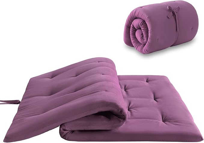 Japanese Floor Futon Mattress Full Size 54"x 80", Foldable Floor Bed Mattress, Portable Tatami Mat Sleeping Pad, Folding Futon Cushion, Roll Up Floor Lounger for Guest Room Dormitory (Purple)