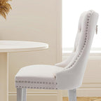 Velvet Upholstered Dining Chairs Set of 6, Modern Style Kitchen Side Chairs with Nailhead Trim and Silver Plated Leg, Metal Pulling Ring for Dining Room Living Room