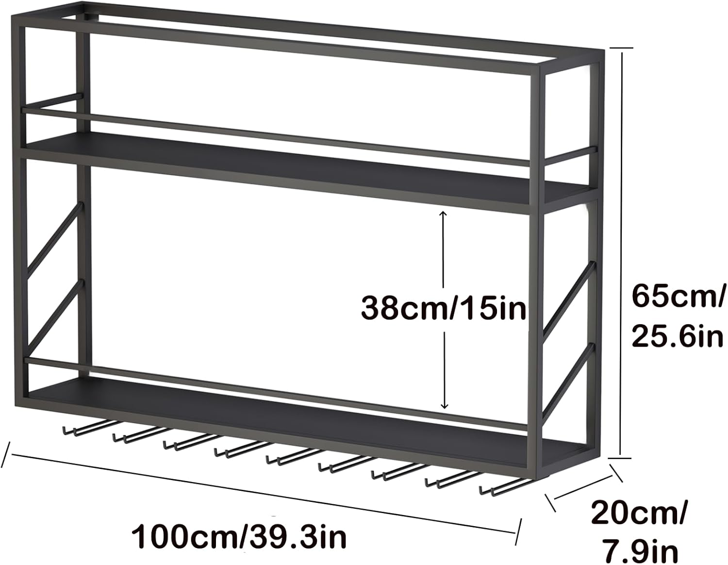 Wall Mounted Wine Rack with Glass Holder, 2-Tier Multi-Functional Shelf for Home, Restaurant, and Bar Storage (39.3”W x 7.8”D x 26”H)