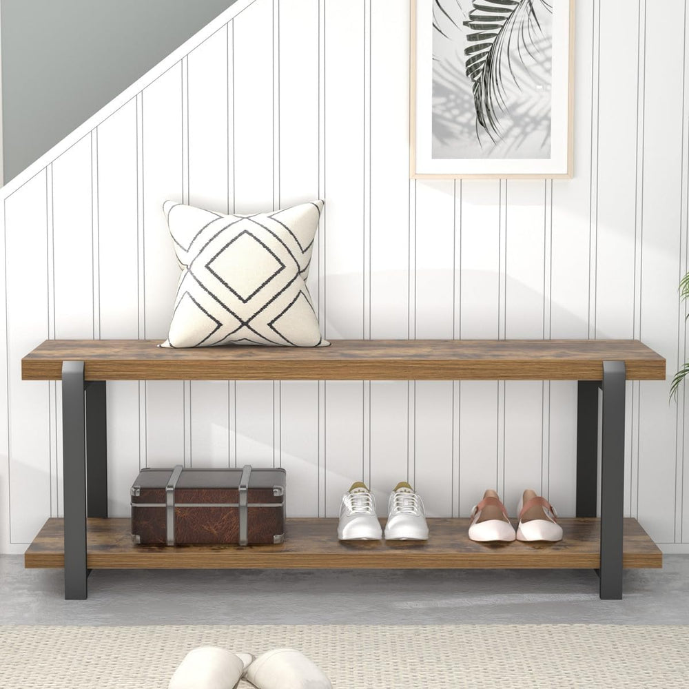 EXCEFUR Entryway Bench, Industrial Shoe Storage Bench for Living Room Bedroom...