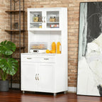 Modern Freestanding Kitchen Pantry Cabinet, 2 Double-Door Cabinets & Pull-Out Drawer, Framed Glass Doors, Anti-Topple Design, 31.5" W x 67" H