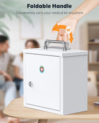 Uniclife Wall Mount Medicine Cabinet with Key Lock & Handle Locking First Aid Cabinet Lockable Medical Cabinet Lightweight Medium Medicine Organizer Secure Steel Wall Cabinet Metal Storage Box, White