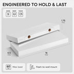 Homeforia White Floating Shelves 16 inch, High End Solid Real Wood 16inch Bathroom Floating Shelf for Wall Mounted, White Wooden 16 Floating Shelves, Heavy Duty Bracket, 16 X 6.5 X 1.75 inch, Set of 3