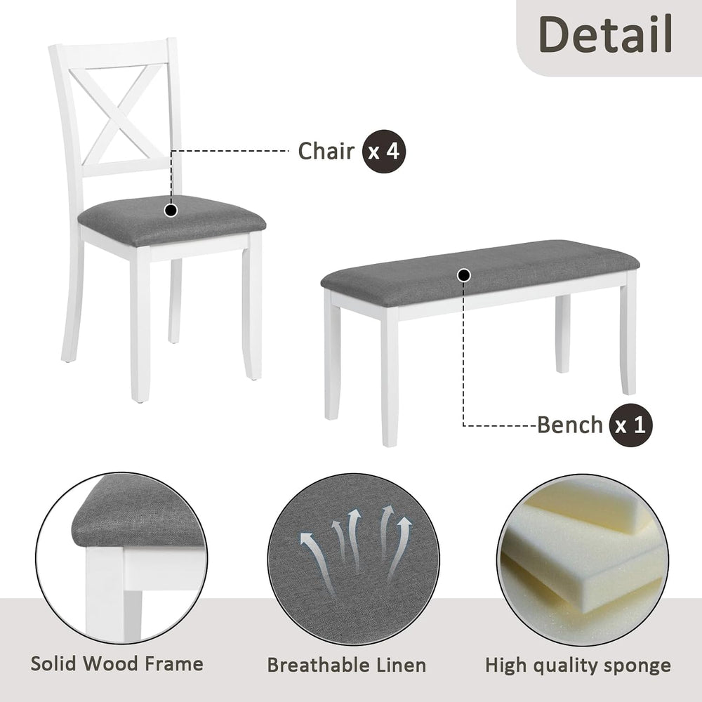 Merax 6-Piece Farmhouse Dining Table Set with Chairs and Bench, Wood Kitchen ...