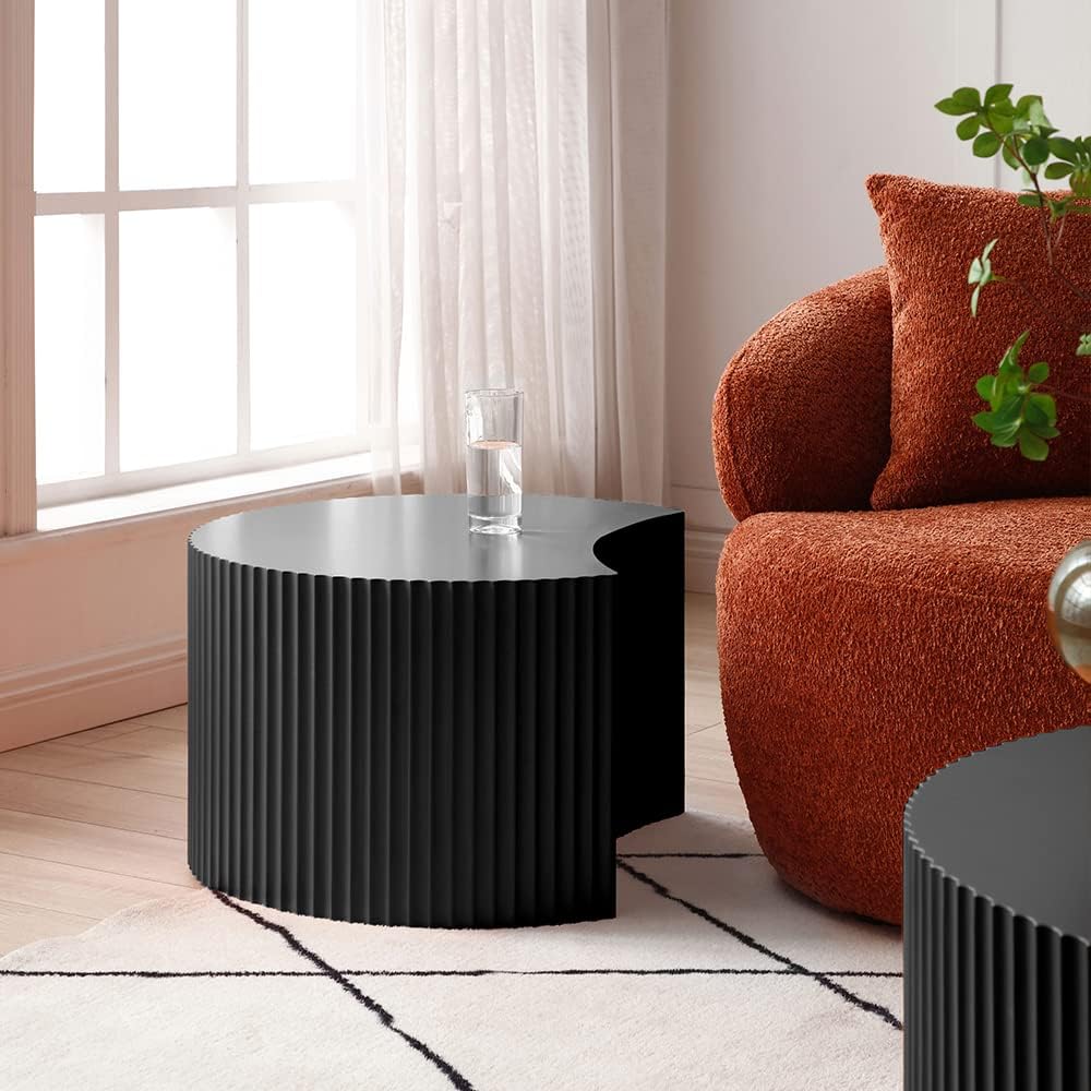 WILLIAMSPACE Nesting Coffee Table Set of 2, Round & Crescent Moon Wooden ...