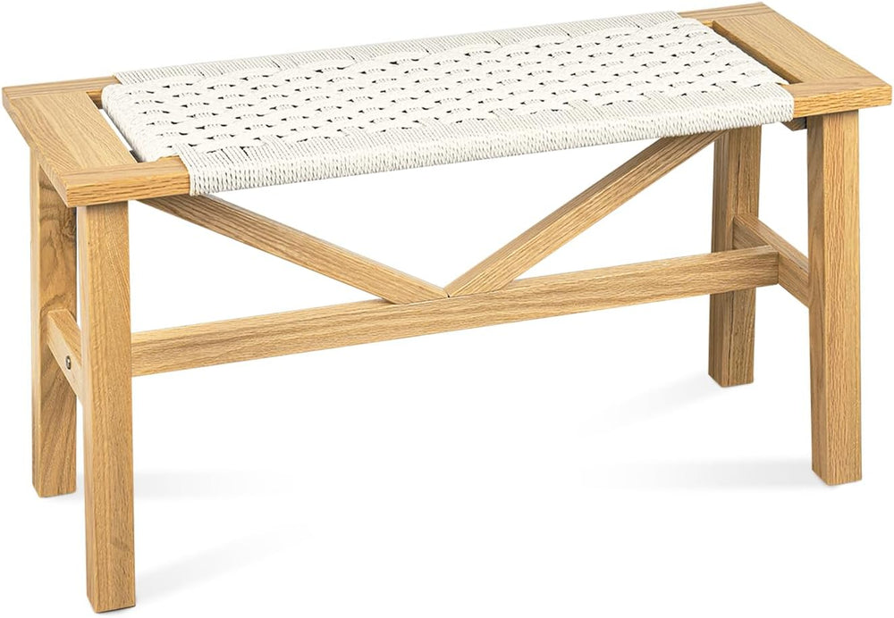 Solid Wood Narrow Bench, 33.46" Woven Bench for Entryway and Hallway, En...