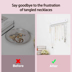 Hanging Jewelry Organizer Wall Mounted, Modern Jewelry Display with 28 Hooks, Decorative Necklace Holder for Wall, Space Saving Necklace Hooks, (2 Packs, White)