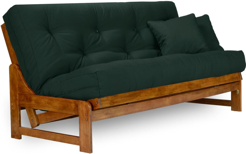 Arden Futon Set - Full Size, Frame, 8" Mattress, Twill Hunter Green Cover
