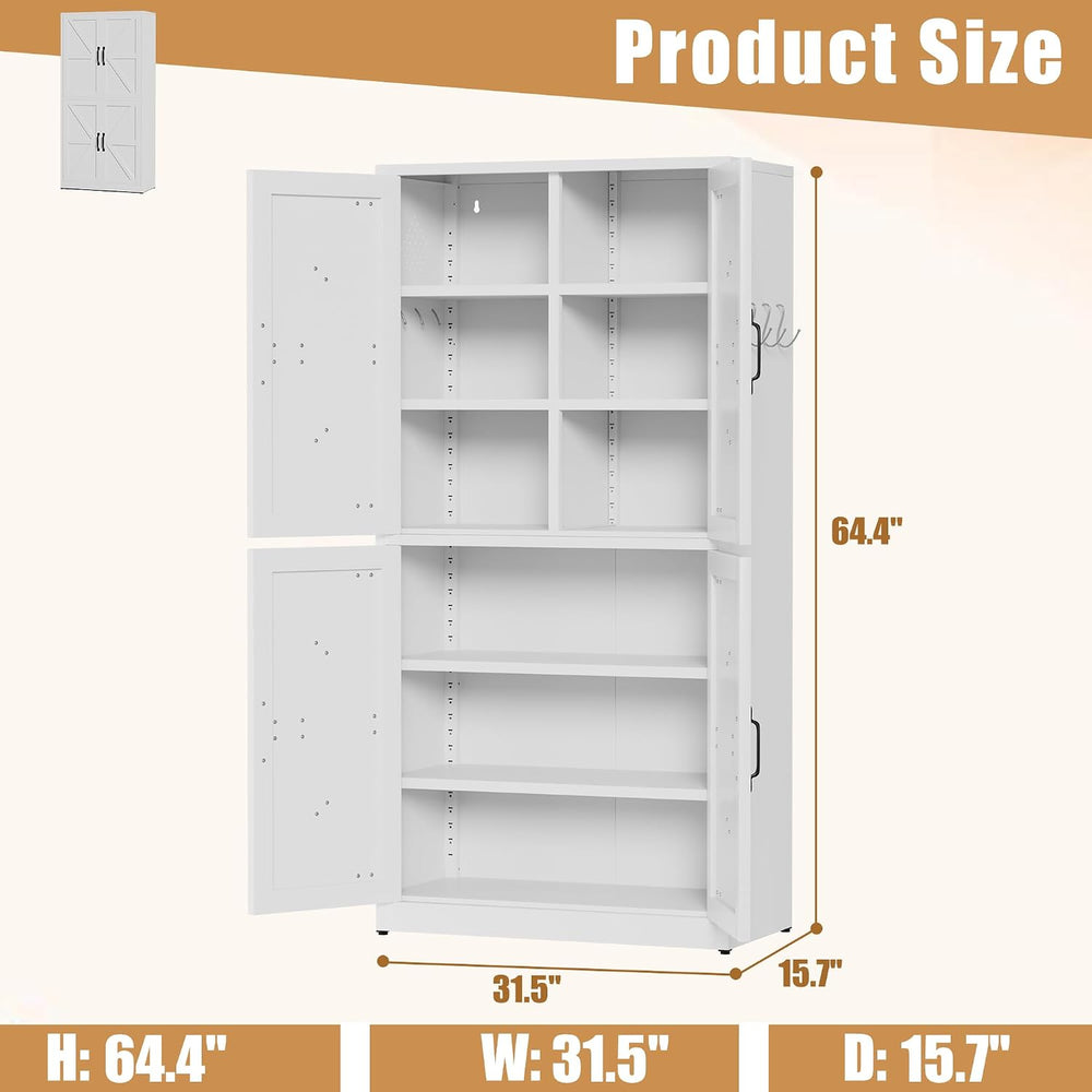 White Steel Kitchen Pantry Storage Cabinet with Adjustable Shelves Heavy Duty...