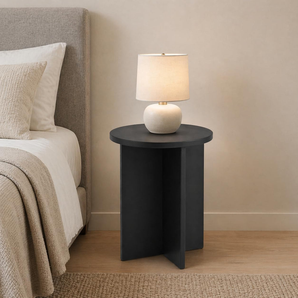 Black Round Side Table, Solid Rubber Wood Small End Table, 15.7" D | 19....