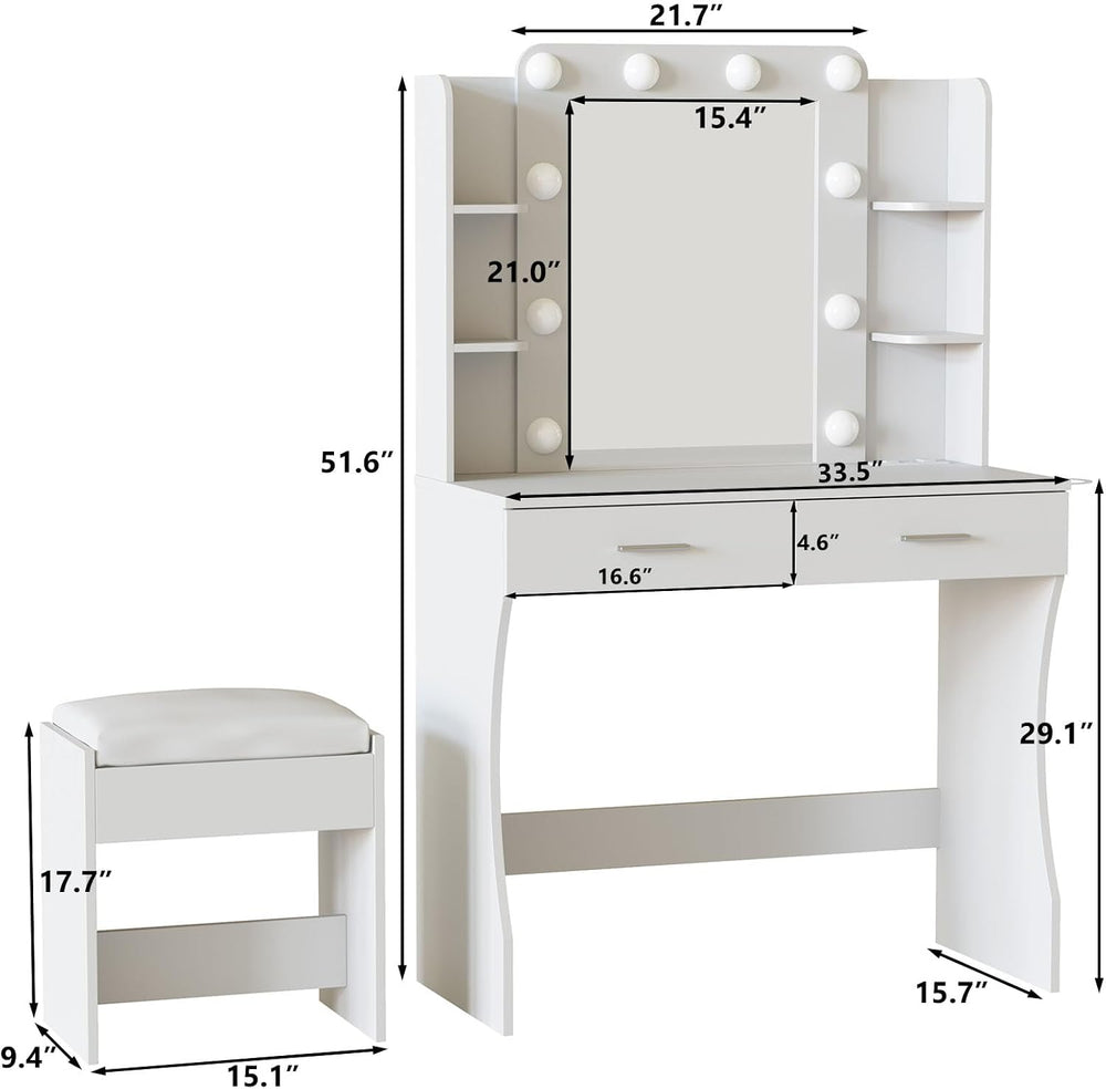 Vabches Vanity Desk with Mirror and Lights,Makeup Vanity Table with Charging ...