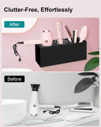 Hair Tool Organizer, Hair Dryer Holder with Heatproof Steel Cups, Acrylic Vanity Organizer for Curling Iron, Flat Iron & Hair Brushes, Perfect for Bathroom (Black, Standard)