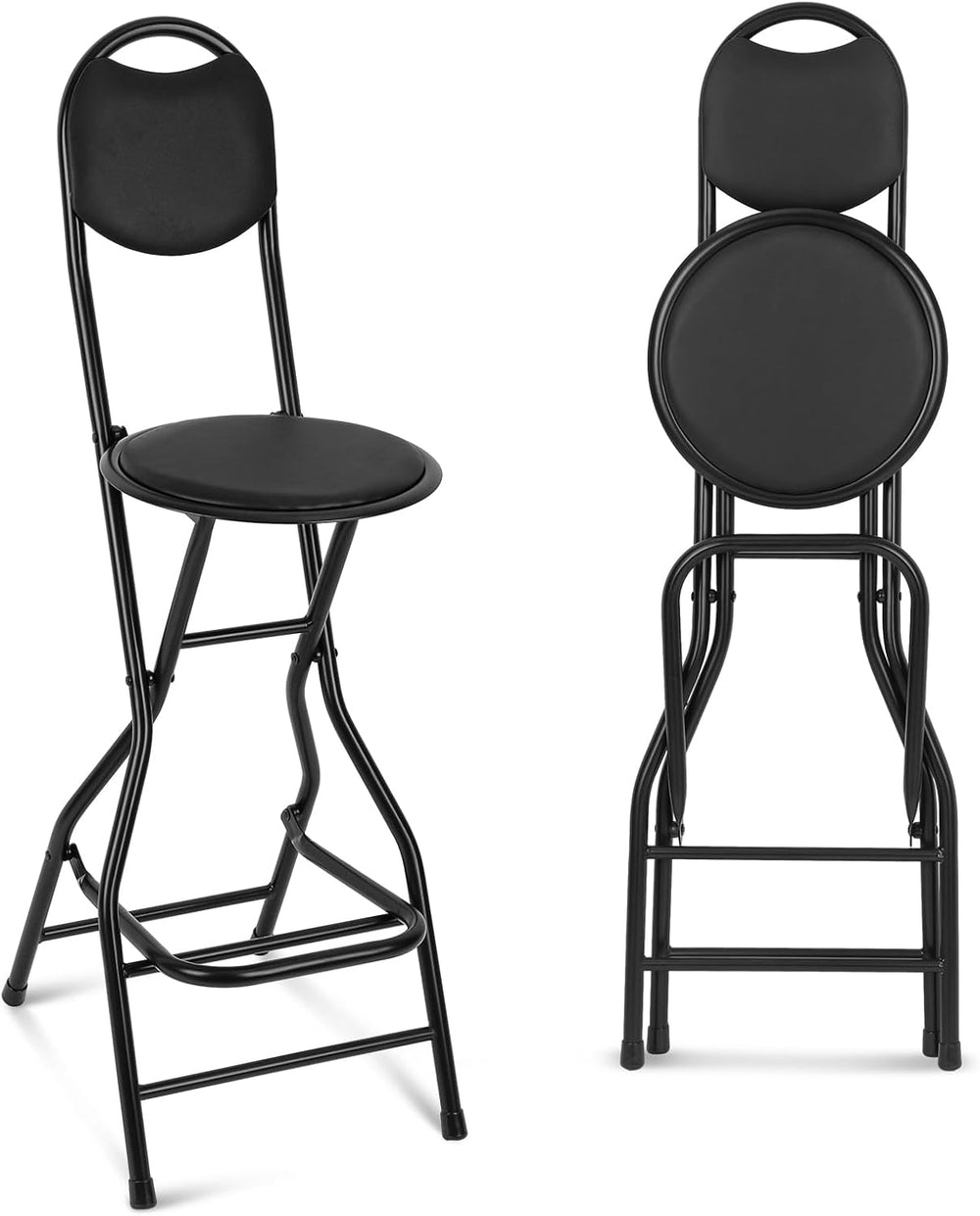 Sintuff 1 Pcs Seat Height 26 Inch Folding Bar Stool with Backrest Leather Pad...