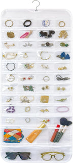 Bloss Hanging Jewelry Organizer With 90 Pockets,Earring Holder Organizer Storage For Valentine's Day Gift,Double-Sided Jewelry Holder for Earrings, Necklaces, Rings on Closet,Wall,Door(White)