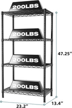 SINGAYE 4 Tier Storage Rack Wire Shelving Unit Shelves Metal for Pantry Closet Shelve Organization Kitchen Laundryroom 800Lbs Capacity 24" D x 14" W x 48" H Black