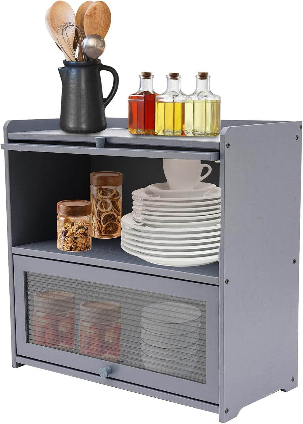 Countertop Kitchen Pantry Cabinet, 20.5x9.8x19.7in Dual-Layer Storage Cabinet...