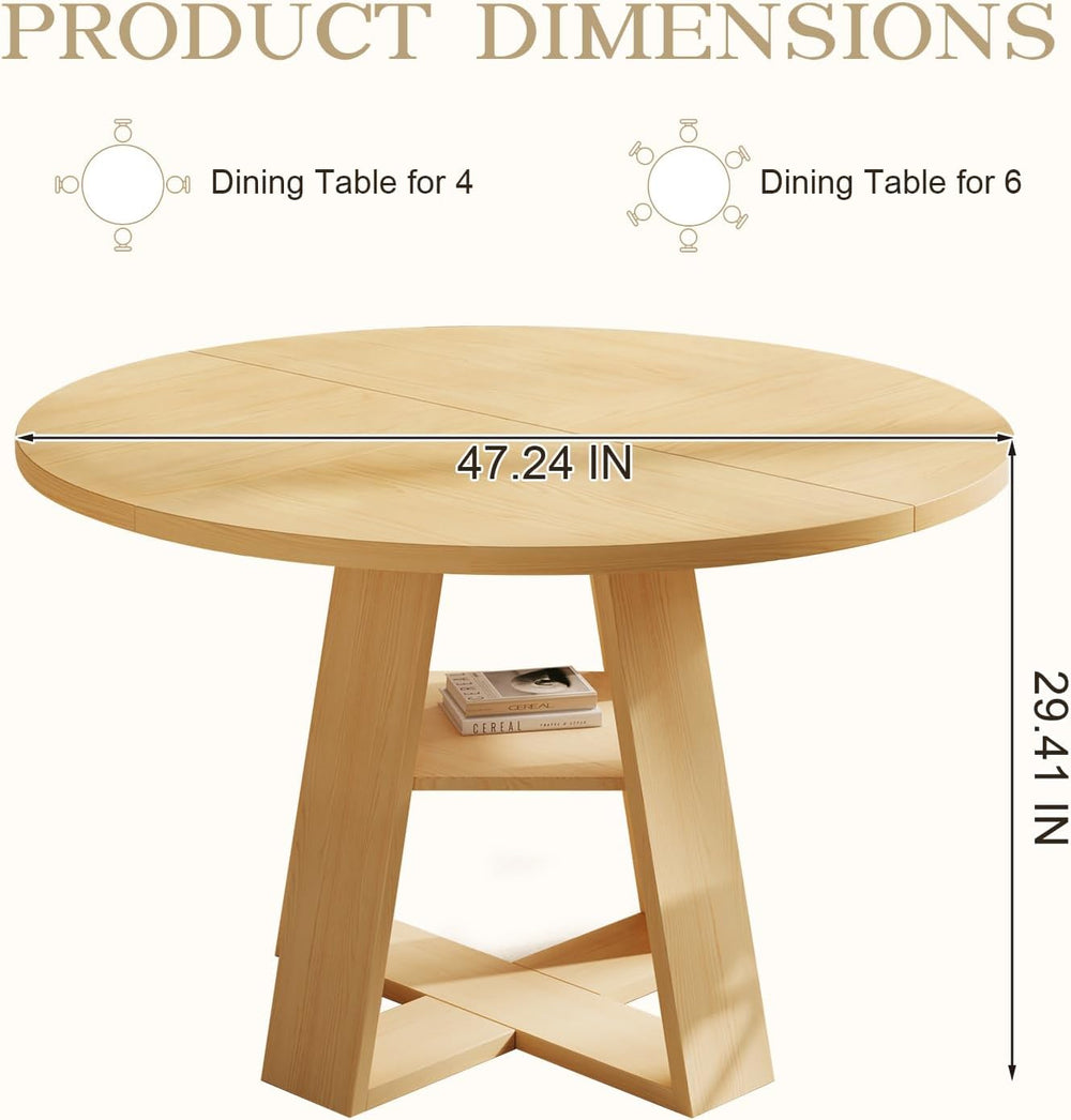 47.2" Round Dining Table for 4-6, Circle Kitchen Table with Open Storage...