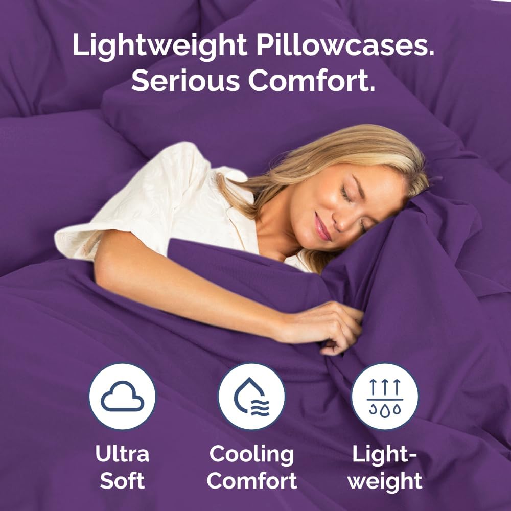 Queen Pillow Cases - 4 Pack - Super Soft Pillowcase Covers - Envelope Enclosure - Hotel Quality Pillow Protectors - Wrinkle Free, Fade, Shrink & Stain Resistant - Machine Washable - 20" x 30" (Purple)