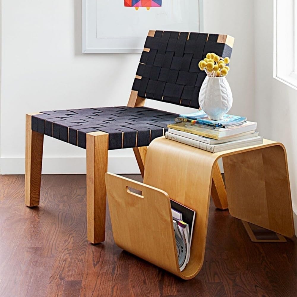 N-Shaped End Table Side Table with Handle and Magazine Rack Wood Small Tables...