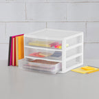 Sterilite 12-Pack Wide 3 Drawer Unit, Plastic Desktop Organizer with Clear Drawers, White Frame - Stackable Multi-Purpose Storage for Office Supplies, Craft Rooms, Classrooms and Home Organization