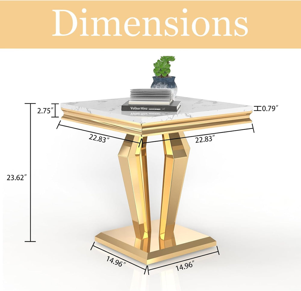 Faux Marble End Table, Modern 23" Square Side Table with Marble Tabletop...