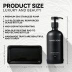 Glass Kitchen Soap Dispenser Set with Ceramic Tray,16.9 floz Hand and Dish Soap Dispenser for Kitchen and Bathroom Decor (Black Bottles +Black Pumps)