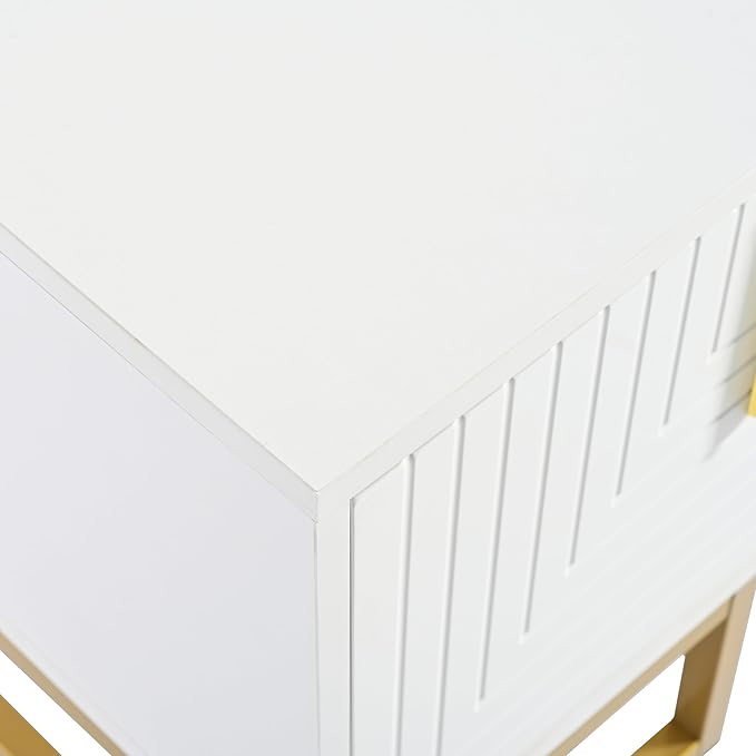 Ball & Cast Modern TV Stand with Storage Cabinets for TVs up to 80", Luxury Media Console w/Metal Legs & Gold Handles,Geometric Lines & Adjustable Shelf,Entertainment Center for Living Room,White